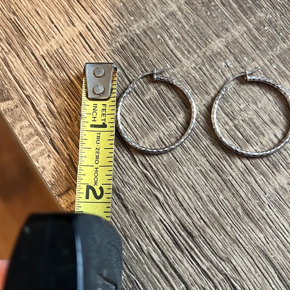 SOLD - Hammered Silver Hoop Earrings - Picture 3 of 3